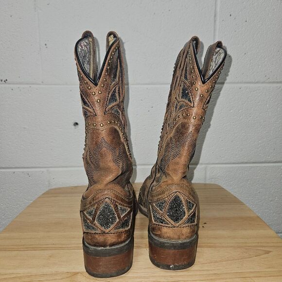 LAREDO Womens 7 M Eternity Brown Glitter Studded Square Toe Western Boots 5866 - Picture 4 of 7